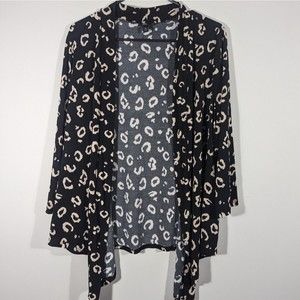 Torrid Top Women Sz 0 Large Black Leopard Print Open Front Cardigan